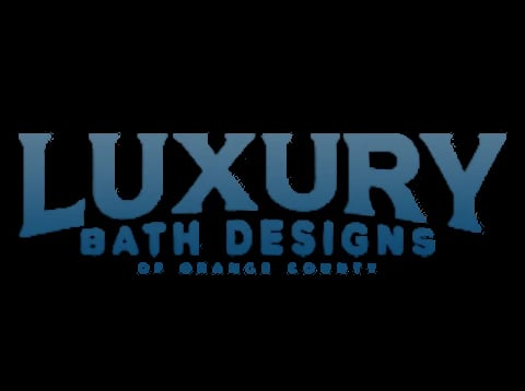 Luxury Bath Designs logo in blue text on black background, Orange County based company
