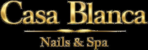 Casa Blanca Nails & Spa logo in gold lettering on black background